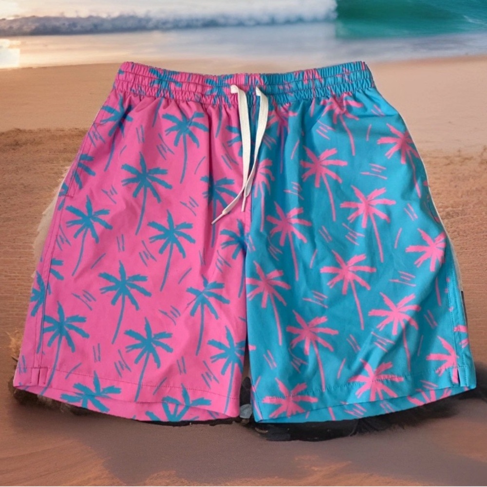 Chubbies Pink and Blue Palm Swim Trunks
